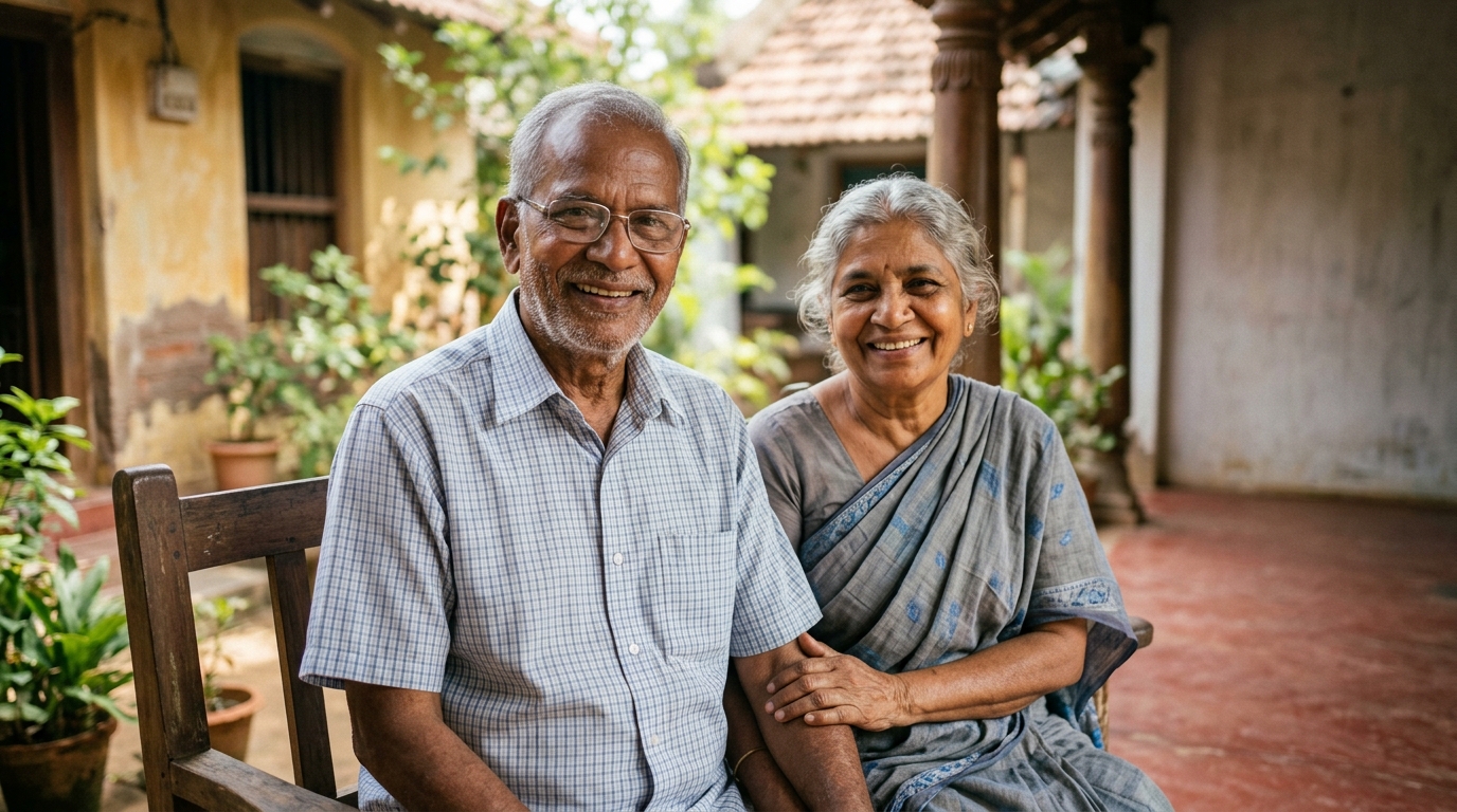 Everyday Tamil Grandfather and Grandmother Smiling Warmly