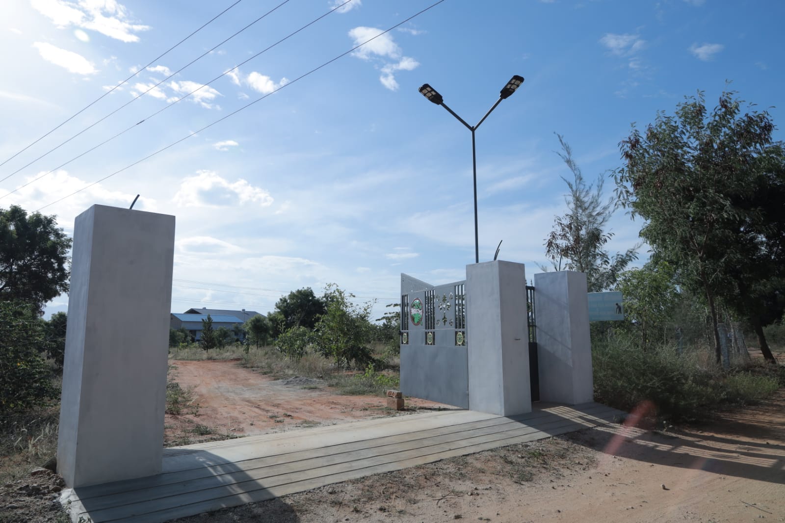 Welcoming main entrance gate to the Santhi Bhavan trust property